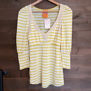 FREE PEOPLE Stripe Lace Long Sleeve Babydoll Tee Shirt Top Sz M ~ NWT!